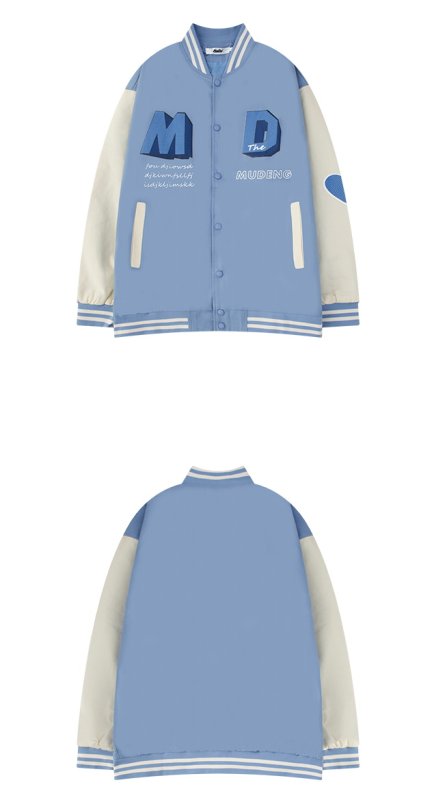 画像6: MD BASEBALL JACKET baseball uniform jacket blouson  ユニセックス 男女兼用 MD エンブレム  ヒップホップ スタジアムジャンパー スタジャン MA-1 ボンバー ジャケット ブルゾン (6)