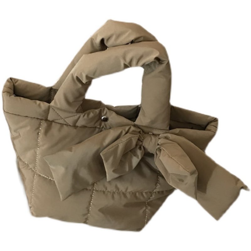 画像5: Ribbon down quilted tote shoulder bag キルティング取り外し可能リボン付きトートショルダーバッグ (5)