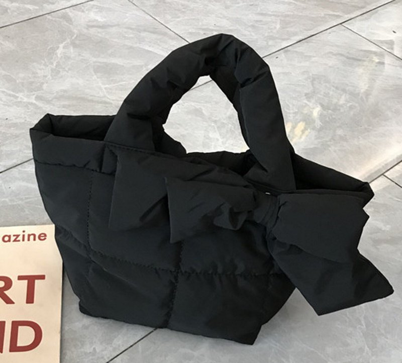 画像3: Ribbon down quilted tote shoulder bag キルティング取り外し可能リボン付きトートショルダーバッグ (3)