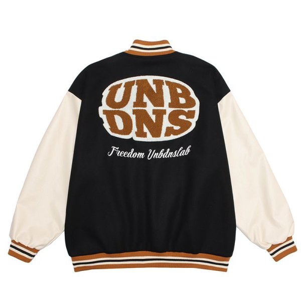 画像1: unbdns embroidered BASEBALL JACKET baseball uniform jacket blouson  ユニセックス 男女兼用 UNBDNSレターロゴ刺繍 ヒップホップ スタジアムジャンパー スタジャン MA-1 ボンバー ジャケット ブルゾン (1)