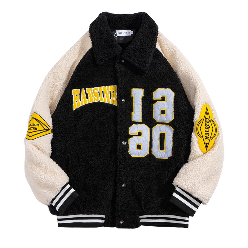 画像3: Lamb velvet jacket BASEBALL JACKET baseball uniform jacket blouson  ユニセックス 男女兼用 フリース   スタジアムジャンパー スタジャン MA-1 ボンバー ジャケット ブルゾン (3)