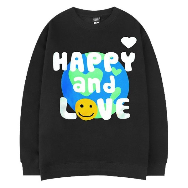 画像1: Unisex  Happy & Love Smile Print Sweat Pullover sweatshirt　 ユニセックス 男女兼用 ハッピー＆ラブスマイルプリントスウェット トレーナー (1)
