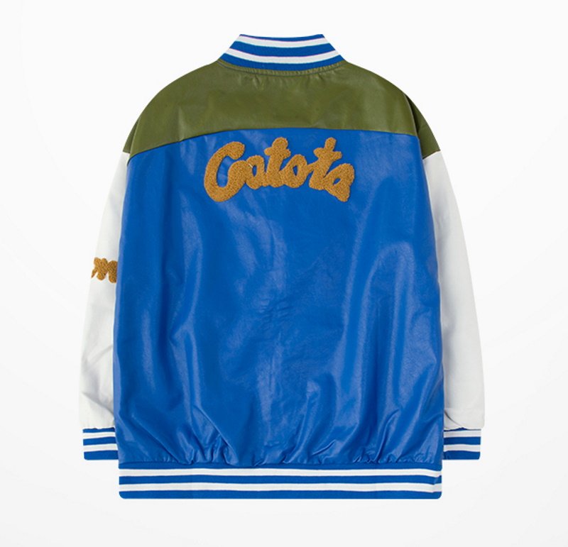 画像4: Leather letter logo embroidery BASEBALL JACKET baseball uniform jacket blouson  ユニセックス 男女兼用 レザー レターロゴ刺繡 スタジアムジャンパー スタジャン MA-1 ボンバー ジャケット ブルゾン (4)