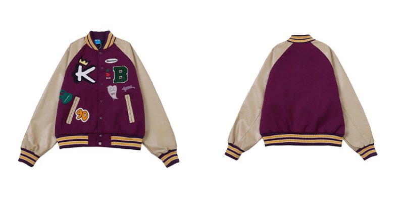 画像4: Comic contrast color leather sleeve BASEBALL JACKET baseball uniform jacket blouson  ユニセックス 男女兼用 コミック エンブレム  ヒップホップ スタジアムジャンパー スタジャン MA-1 ボンバー ジャケット ブルゾン (4)