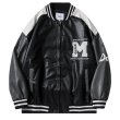 画像3: Leather letter logo embroidery BASEBALL JACKET baseball uniform jacket blouson  ユニセックス 男女兼用 レザー レターロゴ刺繡 スタジアムジャンパー スタジャン MA-1 ボンバー ジャケット ブルゾン (3)