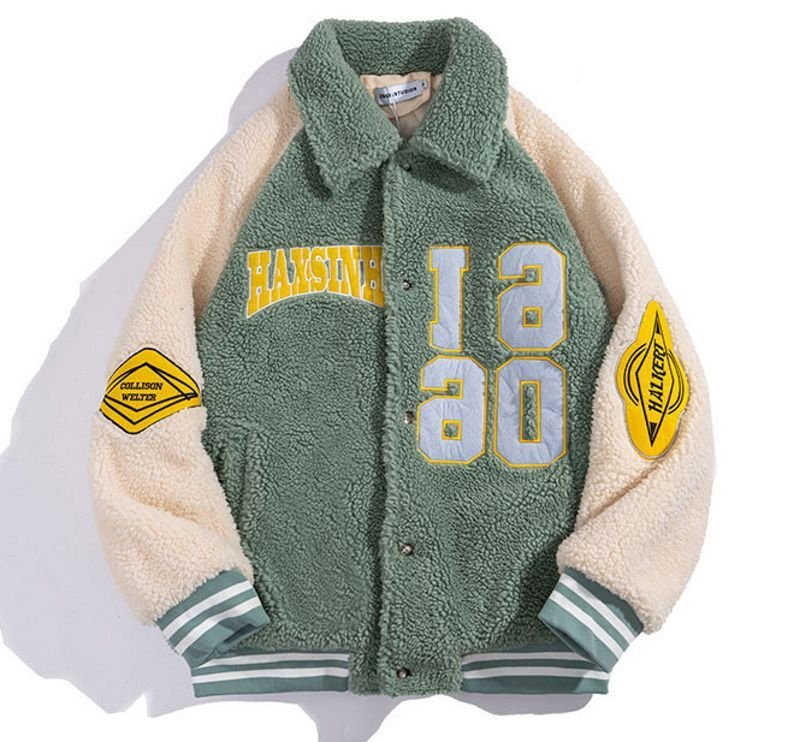 画像2: Lamb velvet jacket BASEBALL JACKET baseball uniform jacket blouson  ユニセックス 男女兼用 フリース   スタジアムジャンパー スタジャン MA-1 ボンバー ジャケット ブルゾン (2)