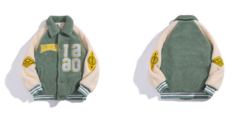 画像4: Lamb velvet jacket BASEBALL JACKET baseball uniform jacket blouson  ユニセックス 男女兼用 フリース   スタジアムジャンパー スタジャン MA-1 ボンバー ジャケット ブルゾン (4)