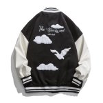 画像2: H mark seagull embroidery BASEBALL JACKET baseball uniform jacket blouson  ユニセックス 男女兼用 Hマーク＆カモメ刺繡 スタジアムジャンパー スタジャン MA-1 ボンバー ジャケット ブルゾン (2)