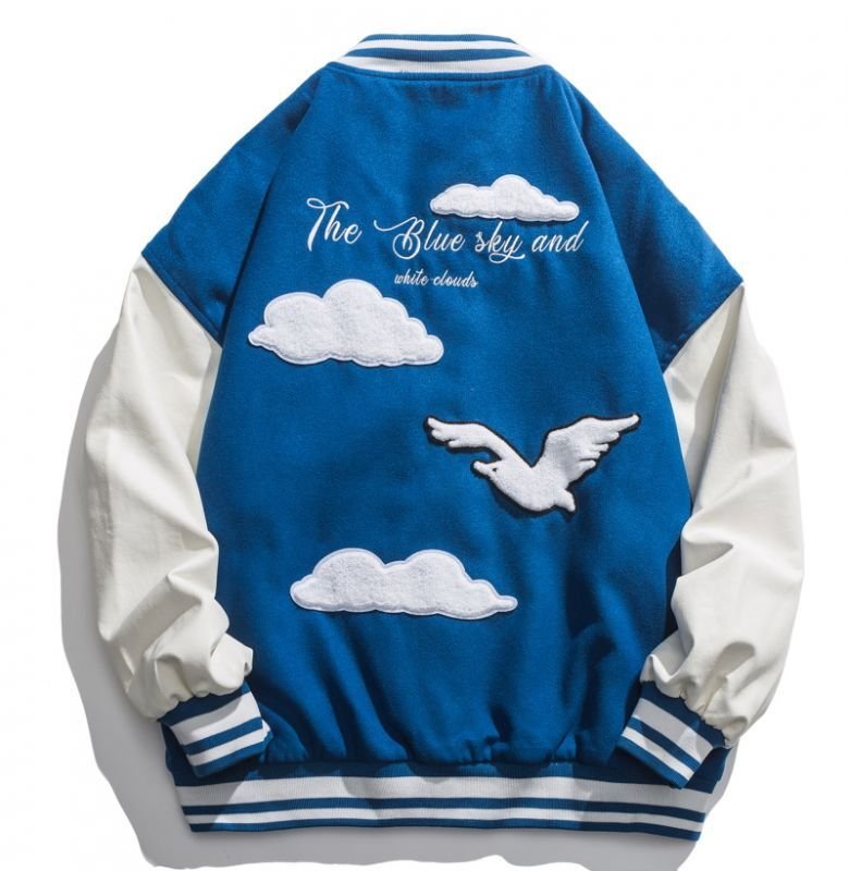 画像1: H mark seagull embroidery BASEBALL JACKET baseball uniform jacket blouson  ユニセックス 男女兼用 Hマーク＆カモメ刺繡 スタジアムジャンパー スタジャン MA-1 ボンバー ジャケット ブルゾン (1)