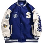 画像1: armband color matching embroidery BASEBALL JACKET baseball uniform jacket blouson  ユニセックス 男女兼用 アーム刺繡 スタジアムジャンパー スタジャン MA-1 ボンバー ジャケット ブルゾン (1)