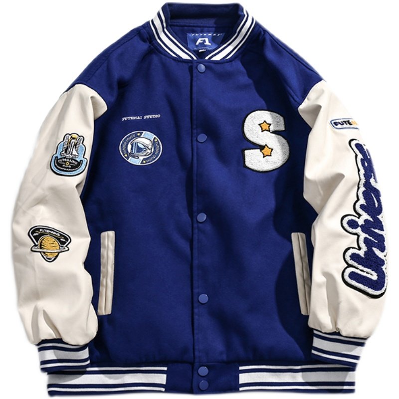画像1: armband color matching embroidery BASEBALL JACKET baseball uniform jacket blouson  ユニセックス 男女兼用 アーム刺繡 スタジアムジャンパー スタジャン MA-1 ボンバー ジャケット ブルゾン (1)