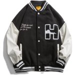 画像4: H mark seagull embroidery BASEBALL JACKET baseball uniform jacket blouson  ユニセックス 男女兼用 Hマーク＆カモメ刺繡 スタジアムジャンパー スタジャン MA-1 ボンバー ジャケット ブルゾン (4)