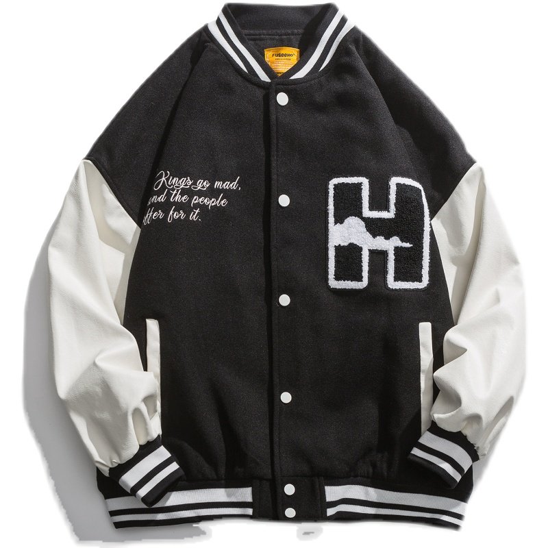 画像4: H mark seagull embroidery BASEBALL JACKET baseball uniform jacket blouson  ユニセックス 男女兼用 Hマーク&カモメ刺繡 スタジアムジャンパー スタジャン MA-1 ボンバー ジャケット ブルゾン (4)