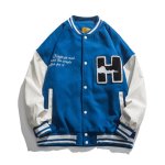 画像3: H mark seagull embroidery BASEBALL JACKET baseball uniform jacket blouson  ユニセックス 男女兼用 Hマーク＆カモメ刺繡 スタジアムジャンパー スタジャン MA-1 ボンバー ジャケット ブルゾン (3)