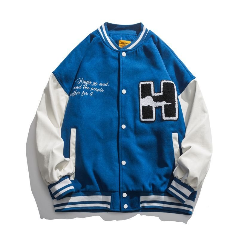 画像3: H mark seagull embroidery BASEBALL JACKET baseball uniform jacket blouson  ユニセックス 男女兼用 Hマーク&カモメ刺繡 スタジアムジャンパー スタジャン MA-1 ボンバー ジャケット ブルゾン (3)