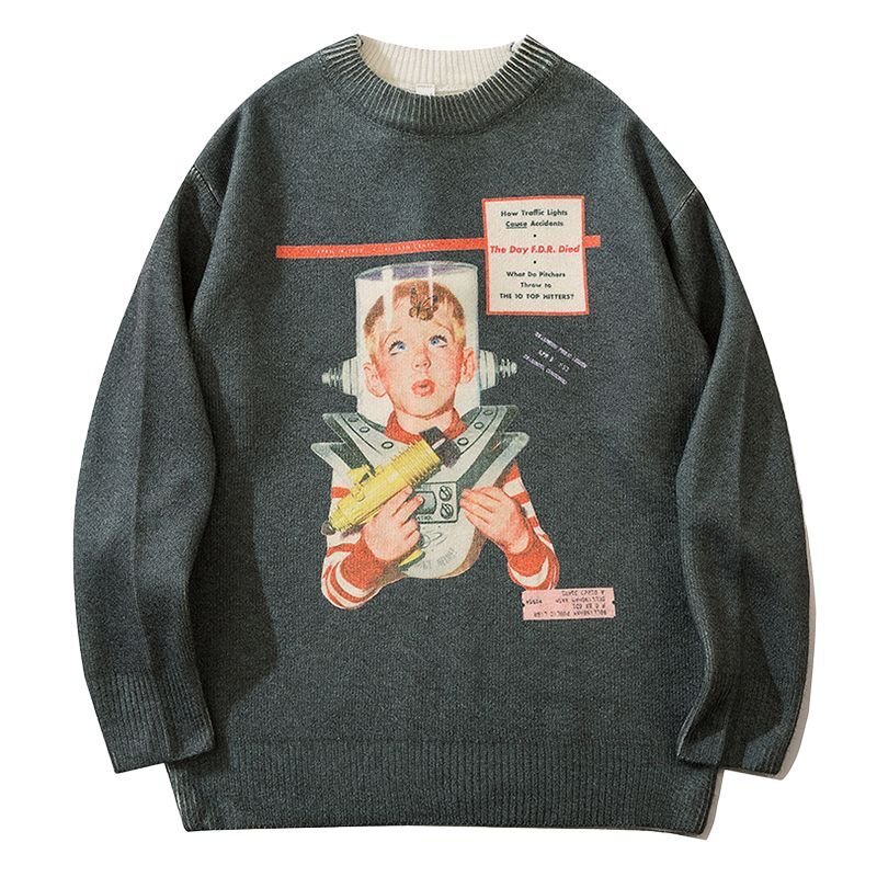 画像2: Unisex Retro photo sweater Pullover  ユニセックス 男女兼用 レトロフォトプリントセーター プルオーバー (2)