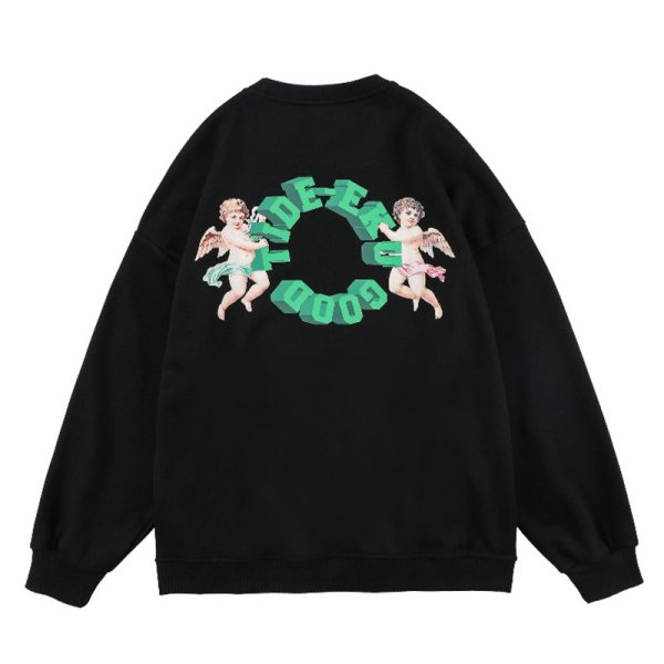 画像1: Unisex Circle & Angel Print Sweat Pullover　 ユニセックス 男女兼用 サークル&エンジェルプリントスウェットプルオーバープルオーバー (1)