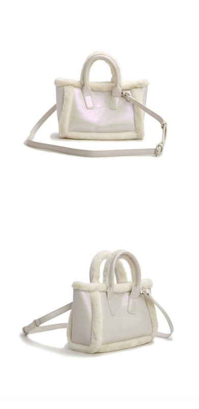 画像2: plush magnetic buckle square fur tote shoulder bag  ファースクエア トート ショルダーバッグ (2)