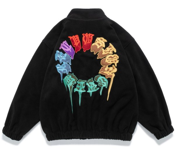 画像1: Circle Rainbow Embroidery Fleece Jacket blouson  ユニセックス 男女兼用 サークルレインボー刺繡フリースジャケット  ブルゾン (1)