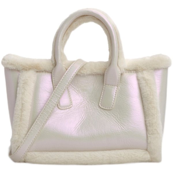 画像1: plush magnetic buckle square fur tote shoulder bag 　ファースクエア トート ショルダーバッグ (1)