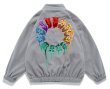 画像2: Circle Rainbow Embroidery Fleece Jacket blouson  ユニセックス 男女兼用 サークルレインボー刺繡フリースジャケット  ブルゾン (2)