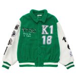 画像4: lamb wool letters embroidery Stadium jumper Jacket blouson  ユニセックス 男女兼用 ラムファーレター＆ナンバーロゴフリースジャケット  ブルゾン (4)