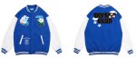 画像1: Klein blue towel embroidered baseball uniform  BASEBALL JACKET baseball uniform jacket blouson  ユニセックス 男女兼用 クラインブルー刺繡 スタジアムジャンパー スタジャン MA-1 ボンバー ジャケット ブルゾン (1)