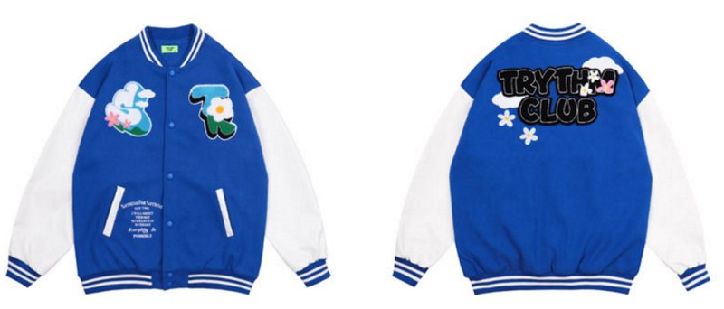 画像1: Klein blue towel embroidered baseball uniform  BASEBALL JACKET baseball uniform jacket blouson  ユニセックス 男女兼用 クラインブルー刺繡 スタジアムジャンパー スタジャン MA-1 ボンバー ジャケット ブルゾン (1)