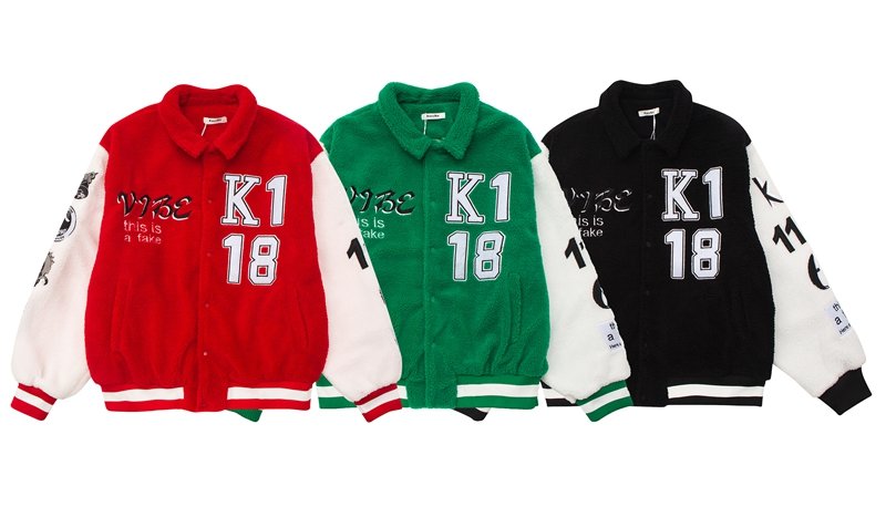 画像10: lamb wool letters embroidery Stadium jumper Jacket blouson  ユニセックス 男女兼用 ラムファーレター&ナンバーロゴフリースジャケット  ブルゾン (10)