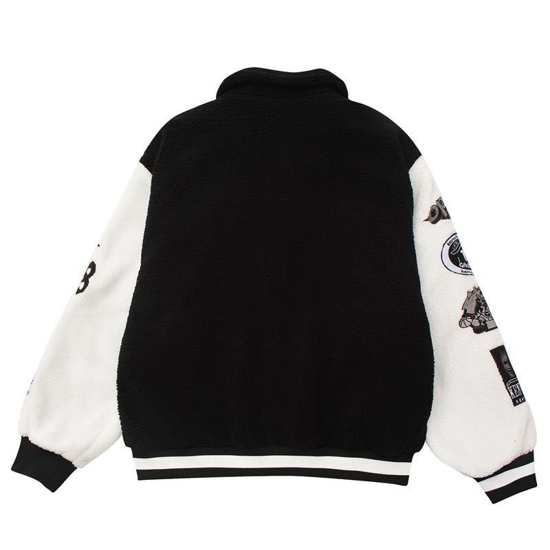 画像5: lamb wool letters embroidery Stadium jumper Jacket blouson  ユニセックス 男女兼用 ラムファーレター&ナンバーロゴフリースジャケット  ブルゾン (5)