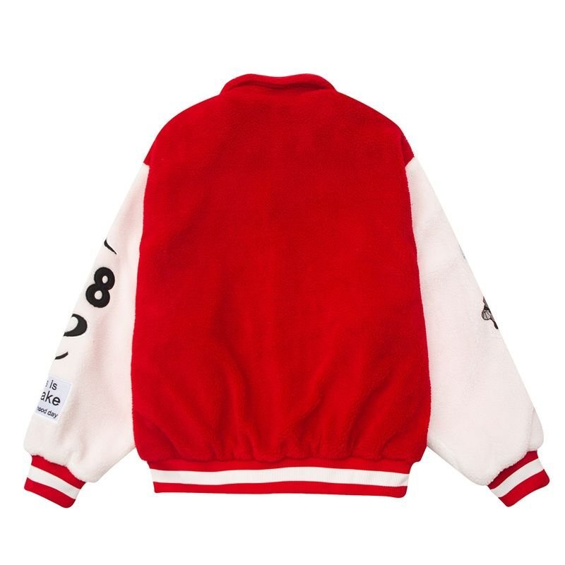 画像7: lamb wool letters embroidery Stadium jumper Jacket blouson  ユニセックス 男女兼用 ラムファーレター&ナンバーロゴフリースジャケット  ブルゾン (7)