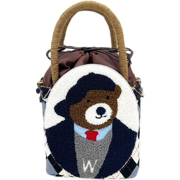 画像1: Tale Bear Carrying Basket Bag Woven tote Bag cross body shoulder bag  ベア熊ポータブルバスケットトートバッグクロスバッグ ショルダー ポシェット (1)