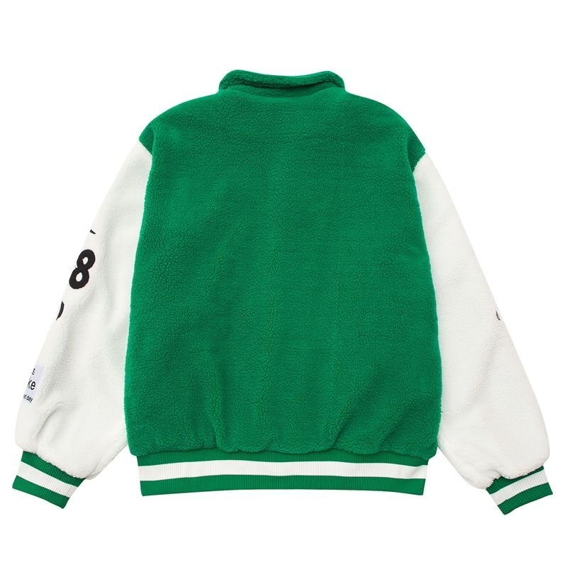 画像6: lamb wool letters embroidery Stadium jumper Jacket blouson  ユニセックス 男女兼用 ラムファーレター&ナンバーロゴフリースジャケット  ブルゾン (6)