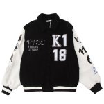 画像3: lamb wool letters embroidery Stadium jumper Jacket blouson  ユニセックス 男女兼用 ラムファーレター＆ナンバーロゴフリースジャケット  ブルゾン (3)