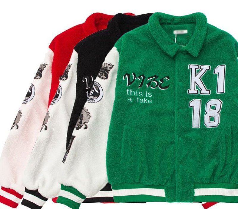 画像12: lamb wool letters embroidery Stadium jumper Jacket blouson  ユニセックス 男女兼用 ラムファーレター&ナンバーロゴフリースジャケット  ブルゾン (12)