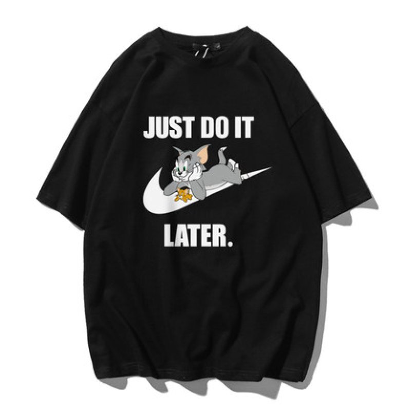 画像3: Unisex Tom and Jerry Big JUST DO IT LATER logo Print T-shirt ユニセックス 男女兼用 ペア トムとジェリー トム&ジェリープリント 半袖 Tシャツ (3)