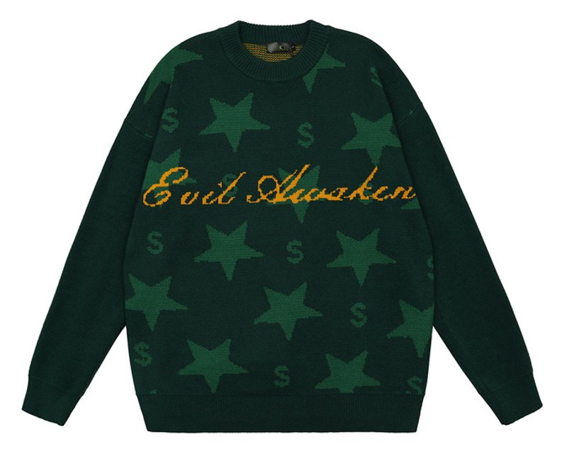 画像5: Unisex Star & Circle Letter Logo Crochet SweaterPullover  ユニセックス 男女兼用スター&サークルレターロゴ 編み込みセーター プルオーバー (5)