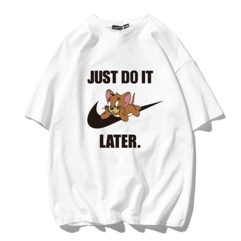 画像5: Unisex Tom and Jerry Big JUST DO IT LATER logo Print T-shirt ユニセックス 男女兼用 ペア トムとジェリー トム&ジェリープリント 半袖 Tシャツ (5)