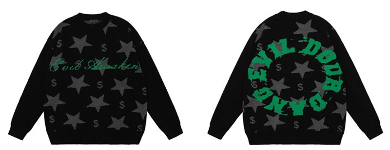 画像4: Unisex Star & Circle Letter Logo Crochet SweaterPullover  ユニセックス 男女兼用スター&サークルレターロゴ 編み込みセーター プルオーバー (4)