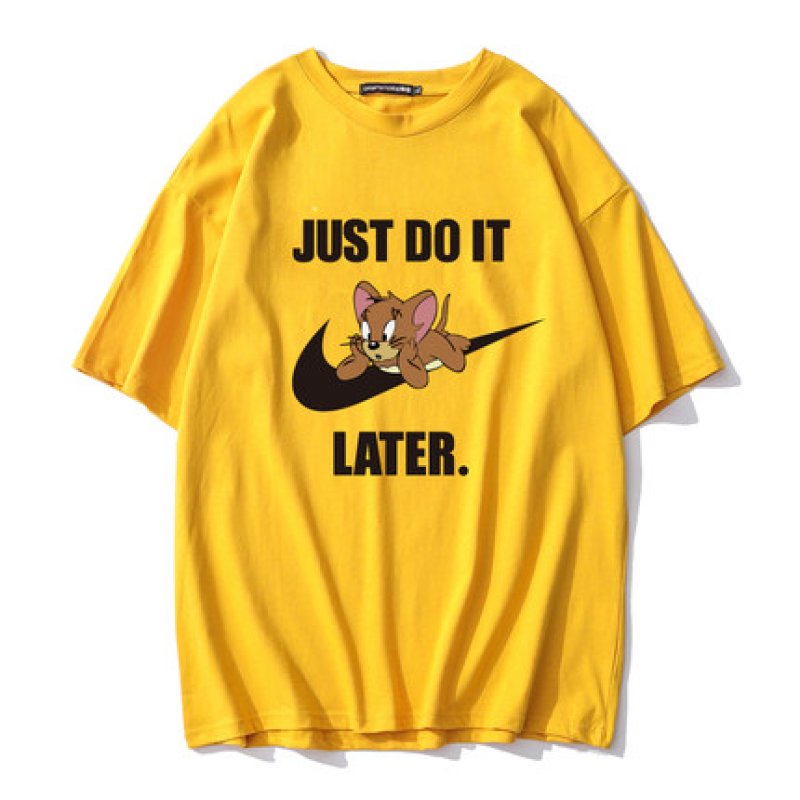 画像10: Unisex Tom and Jerry Big JUST DO IT LATER logo Print T-shirt ユニセックス 男女兼用 ペア トムとジェリー トム&ジェリープリント 半袖 Tシャツ (10)