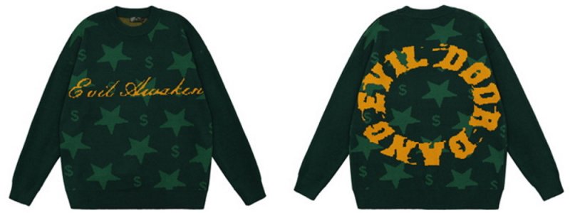 画像3: Unisex Star & Circle Letter Logo Crochet SweaterPullover  ユニセックス 男女兼用スター&サークルレターロゴ 編み込みセーター プルオーバー (3)