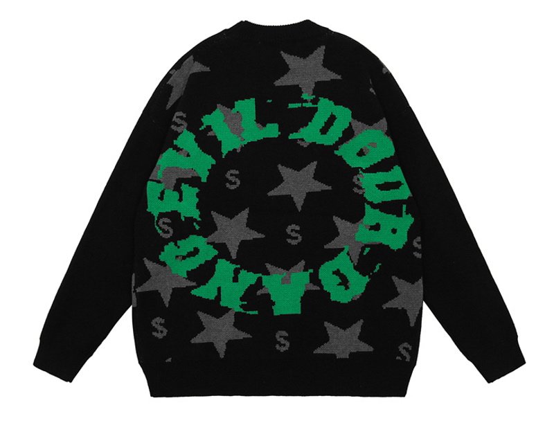 画像2: Unisex Star & Circle Letter Logo Crochet SweaterPullover  ユニセックス 男女兼用スター&サークルレターロゴ 編み込みセーター プルオーバー (2)