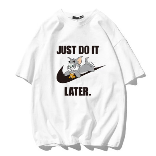 画像1: Unisex Tom and Jerry Big JUST DO IT LATER logo Print T-shirt ユニセックス 男女兼用 ペア トムとジェリー トム＆ジェリープリント 半袖 Tシャツ (1)