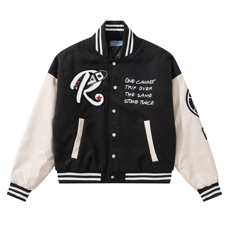 画像4: CHOIZE letter printed embroidered baseball uniform  BASEBALL JACKET blouson  ユニセックス 男女兼用 カラーレター刺繡 スタジアムジャンパー スタジャン MA-1 ボンバー ジャケット ブルゾン (4)
