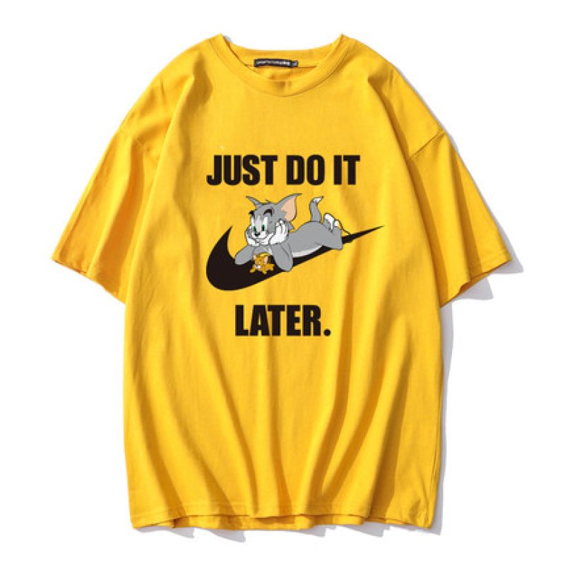 画像9: Unisex Tom and Jerry Big JUST DO IT LATER logo Print T-shirt ユニセックス 男女兼用 ペア トムとジェリー トム&ジェリープリント 半袖 Tシャツ (9)