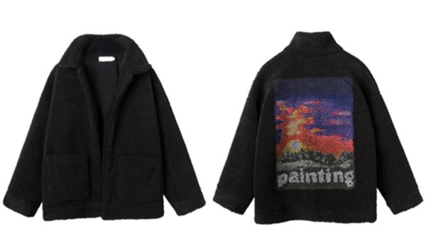 画像2: sunset hand-painted freeze Jacket blouson  ユニセックス 男女兼用 サンセットペイントフリースジャケット  ブルゾン (2)