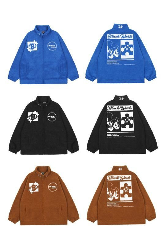 画像10: Jigsaw puzzle stand-up collar fleece jacket blouson  ユニセックス 男女兼用 ジグソーパズルプリント スタンドアップ フリースジャケット  ブルゾン (10)