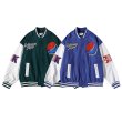 画像5: Color Block embroidery stitching leather sleeve BASEBALL JACKET baseball uniform jacket blouson  ユニセックス 男女兼用カラーブロックエンブレムスタジアムジャンパー スタジャン MA-1 ボンバー ジャケット ブルゾン (5)