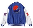 画像1: Color Block embroidery stitching leather sleeve BASEBALL JACKET baseball uniform jacket blouson  ユニセックス 男女兼用カラーブロックエンブレムスタジアムジャンパー スタジャン MA-1 ボンバー ジャケット ブルゾン (1)