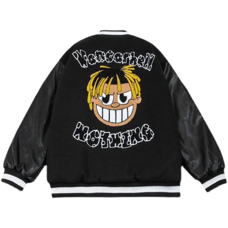 画像8: cartoon avatar leather sleeve BASEBALL JACKET baseball uniform jacket blouson  ユニセックス 男女兼用ボーイアバターエンブレムスタジアムジャンパー スタジャン MA-1 ボンバー ジャケット ブルゾン (8)